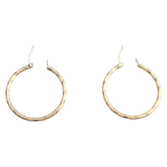 14K Yellow Gold Textured Hoop Earrings #21092 - Picture 3 of 6